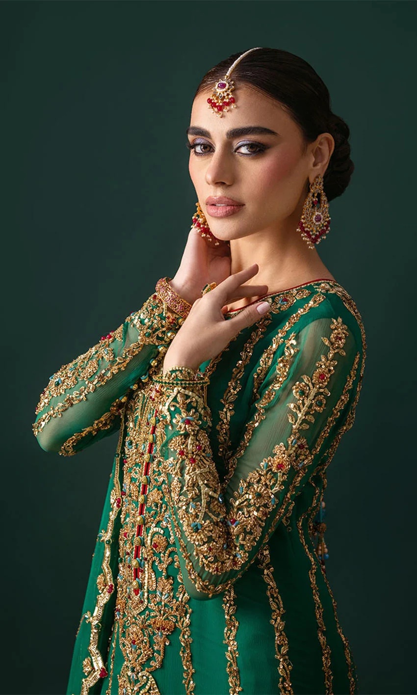 EMERALD GLORY clothing in green, emerald green, red, blue tones.